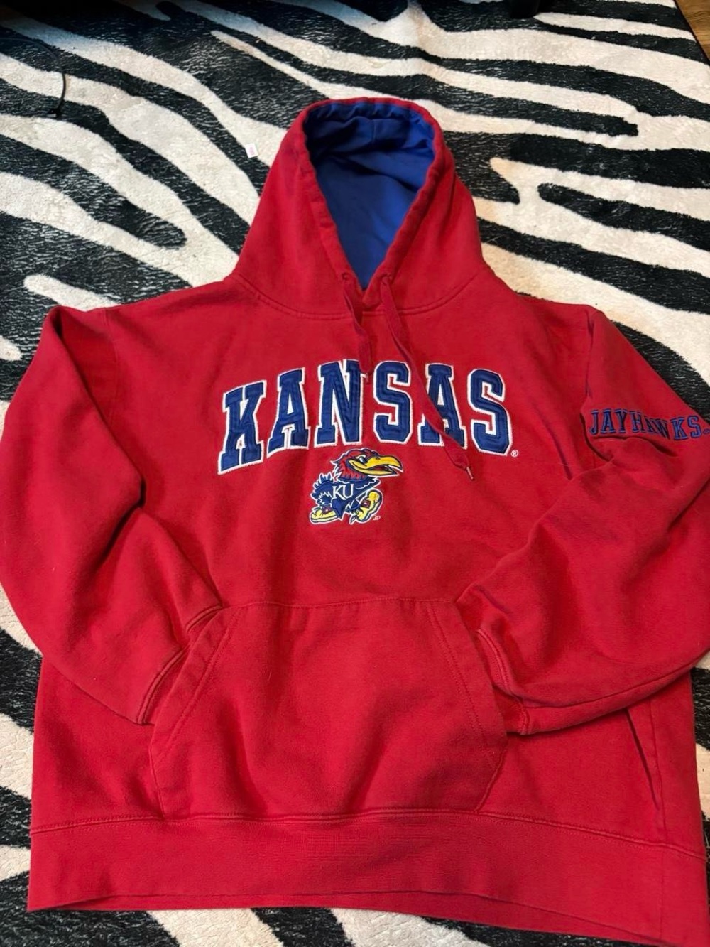 Stadium Athletics Kansas Red Hoodie with Blue Lining